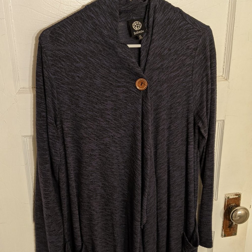 Navy Soft Bobeau Cardigan w/ single button clasp